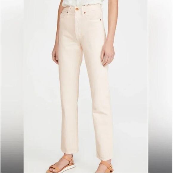 SLVRLAKE London High Rise Frayed Hem Straight Leg Jeans Ecru USA Made Size 27 - Picture 1 of 9